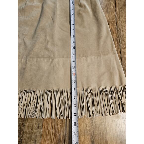Zebra Leather Canada Tan Suede Leather Fringe Skirt Women's 6 Western Vintage - Picture 7 of 9